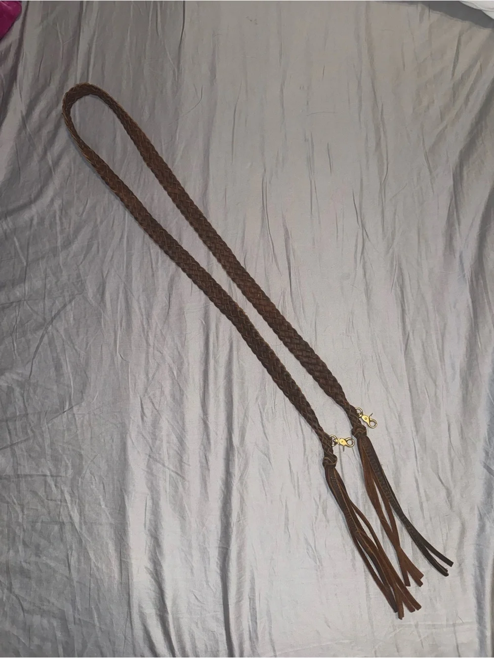 Brown Braided genuine Leather Crossbody Strap with Tassels